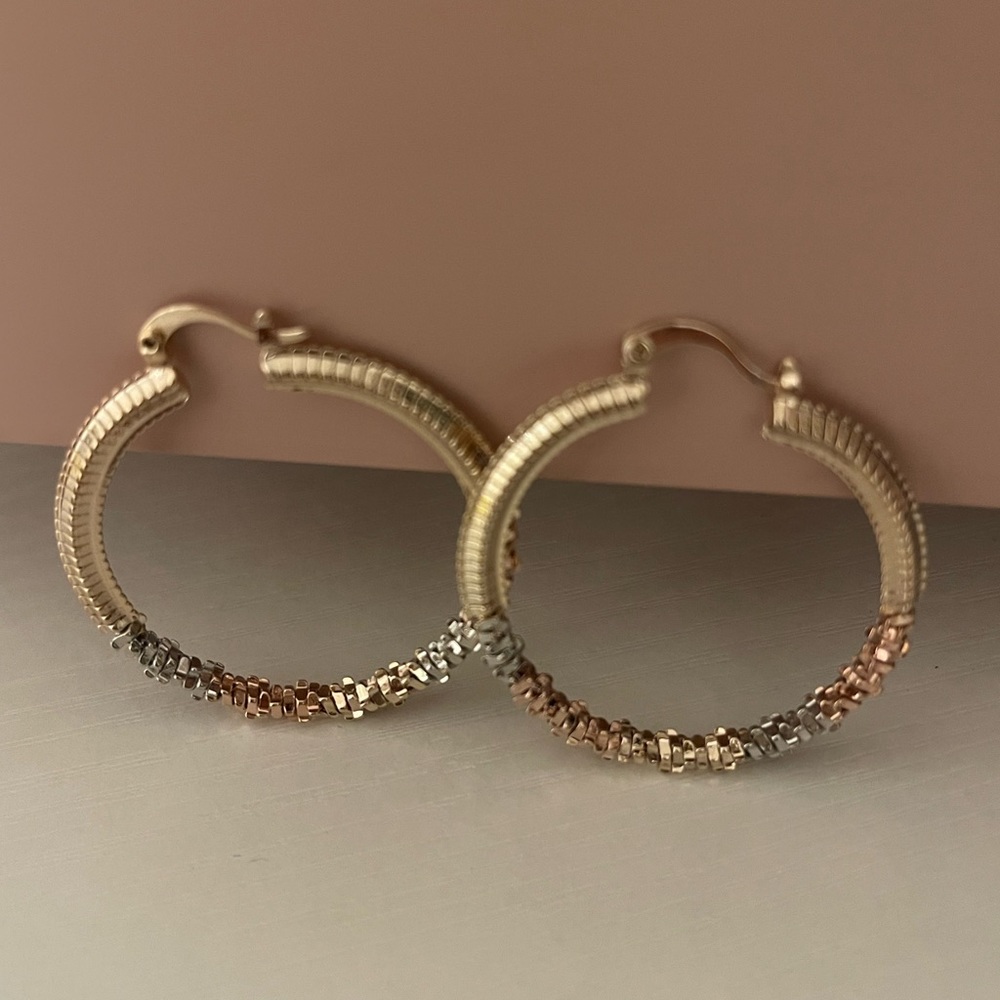 Tri color gold plated hoop earrings